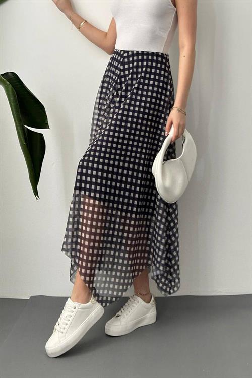 Wholesale Navy Plaid Tulle Skirt