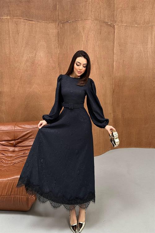 Wholesale Dark Navy Embossed Shimmery Maxi Dress