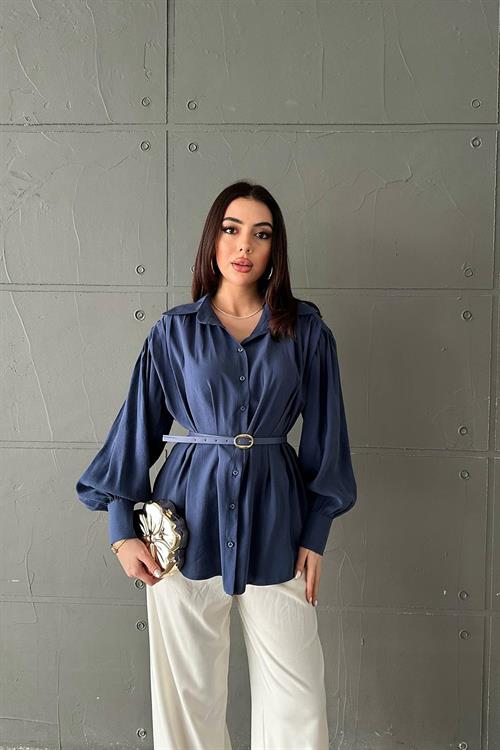 Wholesale Navy Modal Shirt with Belt