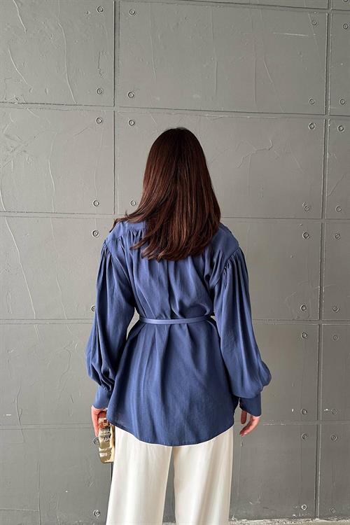 Wholesale Navy Modal Shirt with Belt