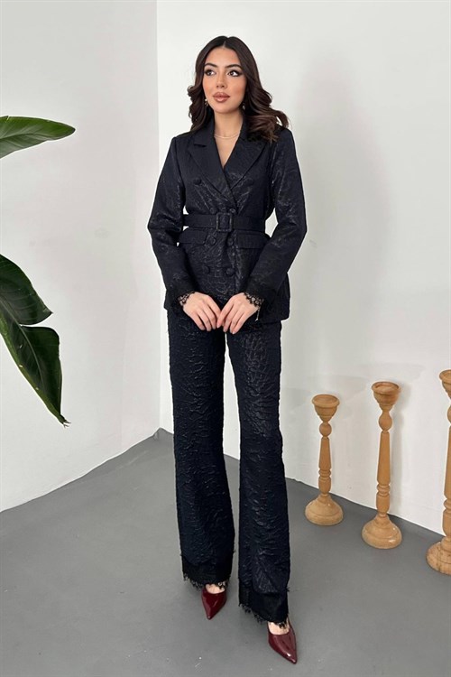 Wholesale Navy Sparkly Suit with Lace Trim