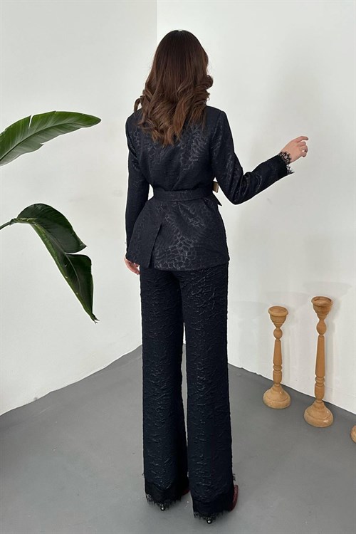 Wholesale Navy Sparkly Suit with Lace Trim