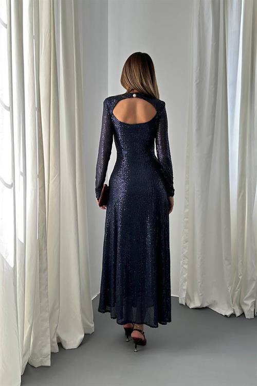 Wholesale Navy Backless Sequin Dress