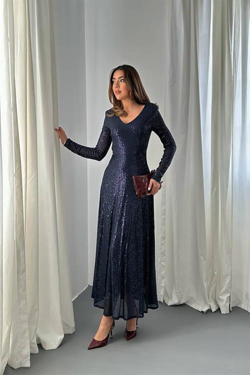 Wholesale Navy Backless Sequin Dress