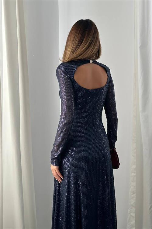 Wholesale Navy Backless Sequin Dress
