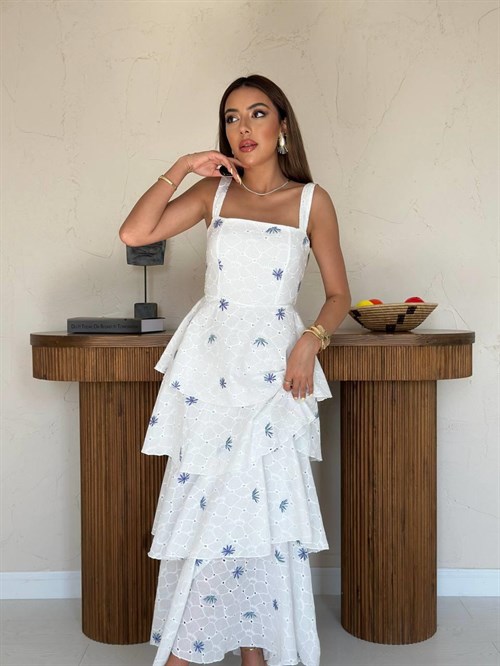 Wholesale White-Lilac Back-Tie Layered Dress