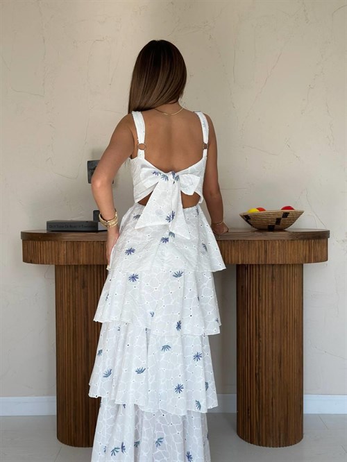 Wholesale White-Lilac Back-Tie Layered Dress