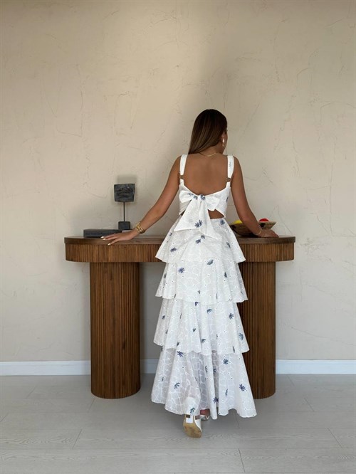 Wholesale White-Lilac Back-Tie Layered Dress