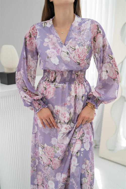 Toptan Lila Gipeli Şifon Elbise