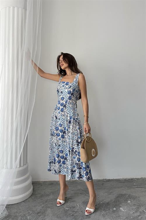 Wholesale Blue Floral Viscose Dress