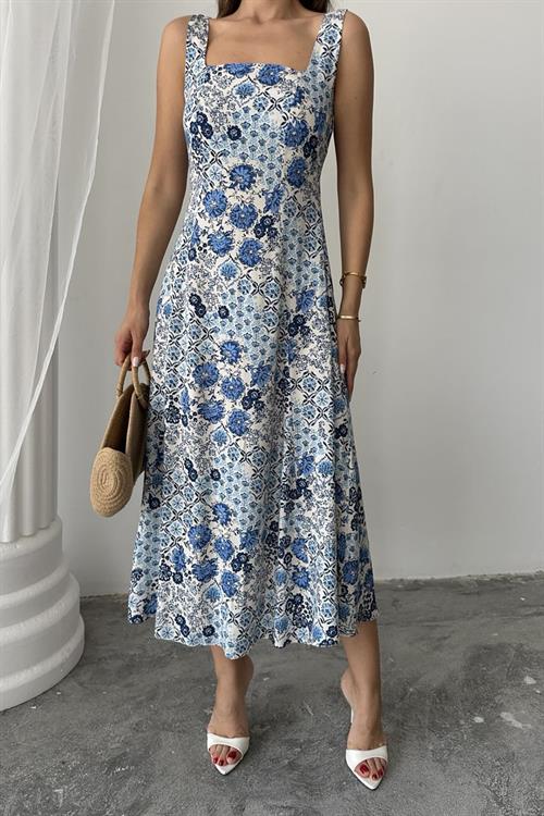 Wholesale Blue Floral Viscose Dress