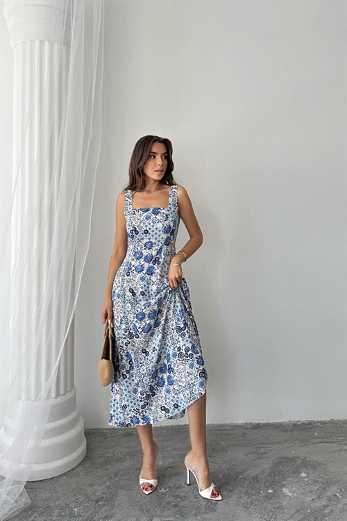 Wholesale Blue Floral Viscose Dress