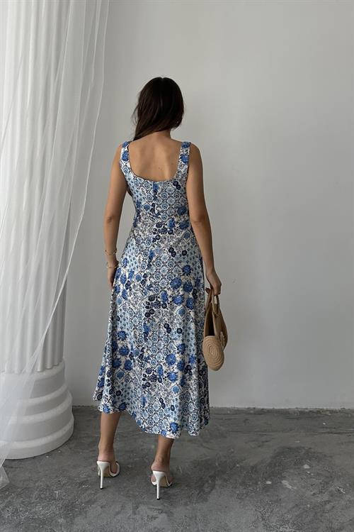 Wholesale Blue Floral Viscose Dress