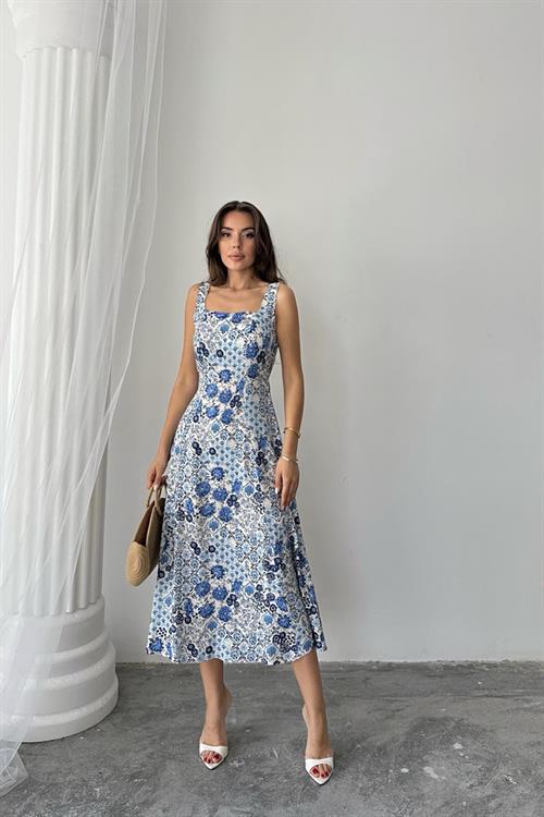 Wholesale Blue Floral Viscose Dress