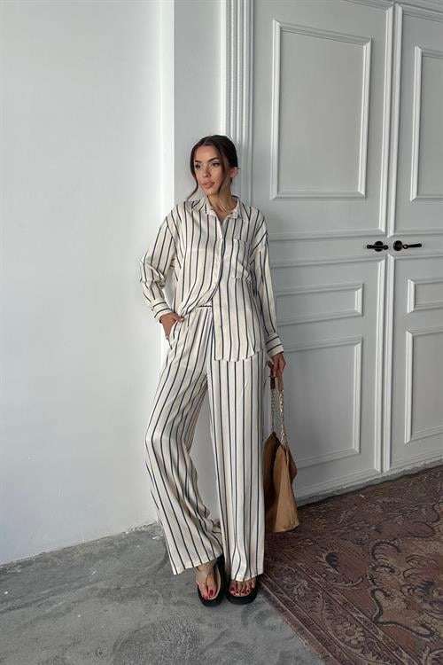 Wholesale Blue Striped Satin Set