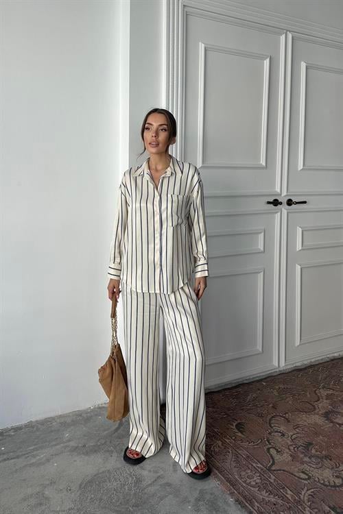 Wholesale Blue Striped Satin Set