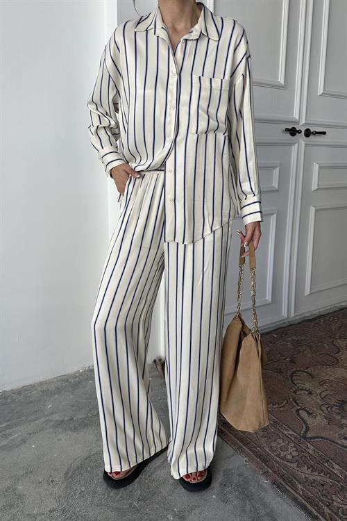 Wholesale Blue Striped Satin Set