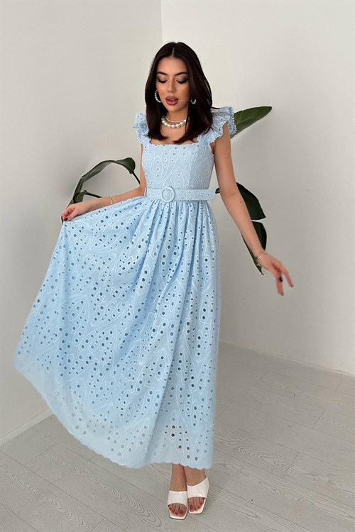 Wholesale Blue Lace Embroidered Dress