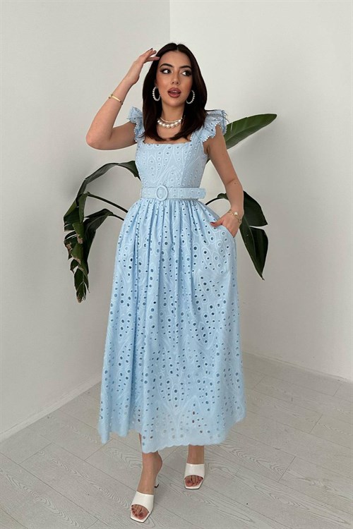 Wholesale Blue Lace Embroidered Dress
