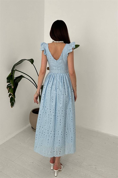 Wholesale Blue Lace Embroidered Dress