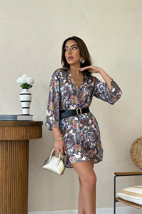 Wholesale Blue Patterned Shirt Dress