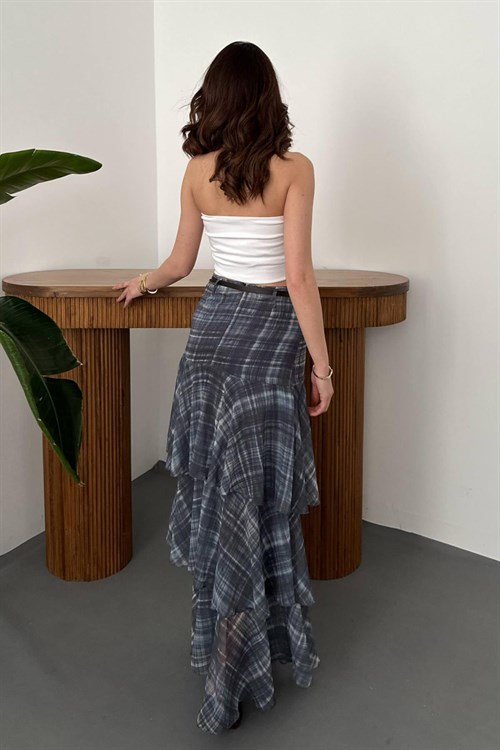 Wholesale Blue Plaid Layered Skirt