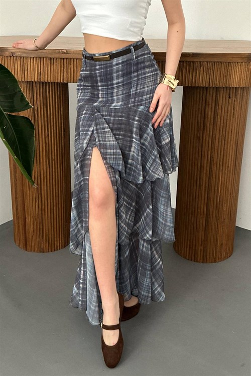 Wholesale Blue Plaid Layered Skirt