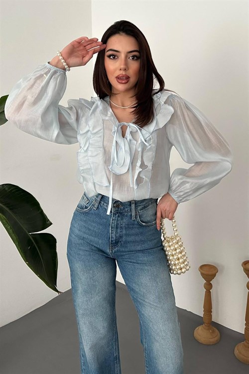 Wholesale Light Blue Ruffled Blouse