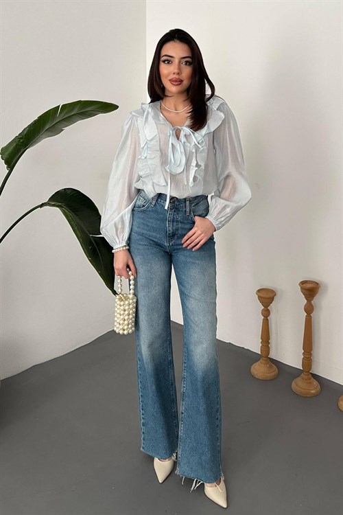 Wholesale Light Blue Ruffled Blouse