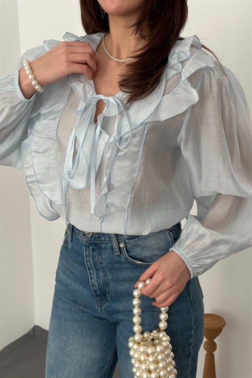 Wholesale Light Blue Ruffled Blouse