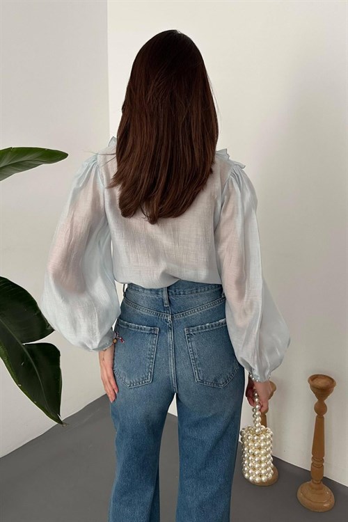 Wholesale Light Blue Ruffled Blouse