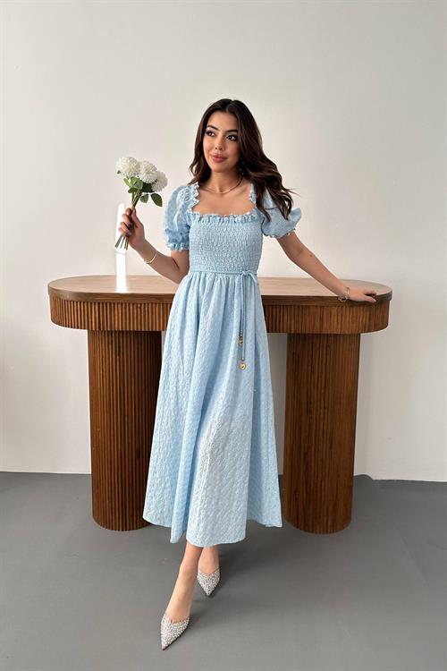Wholesale Baby Blue Guipure Embroidery Dress