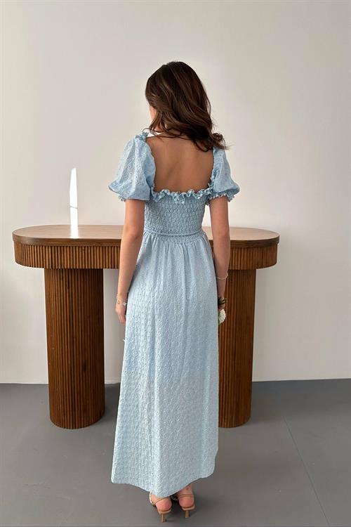 Wholesale Baby Blue Guipure Embroidery Dress