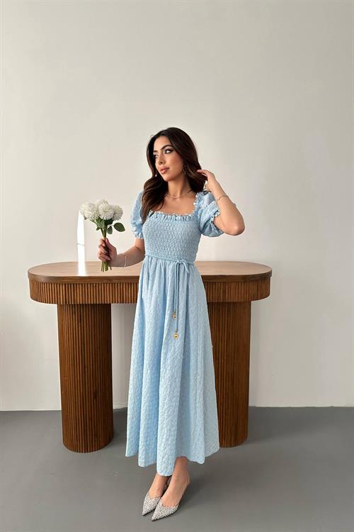 Wholesale Baby Blue Guipure Embroidery Dress