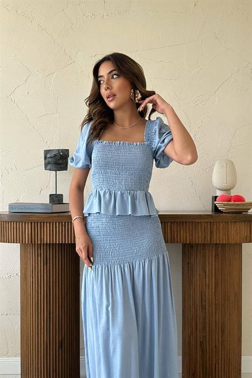Wholesale Blue Smocked Linen Set