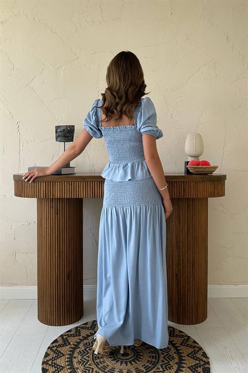 Wholesale Blue Smocked Linen Set