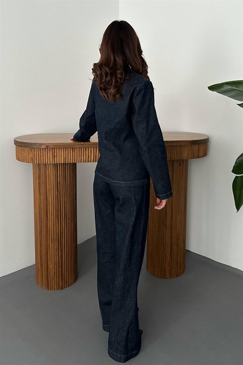 Toptan Mavi Gold Düğmeli Kot Takım