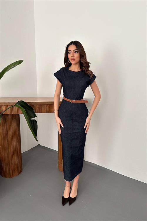 Toptan Mavi İnce Kot Uzun Elbise