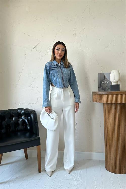 Wholesale Blue Denim Jacket with Corset Detail