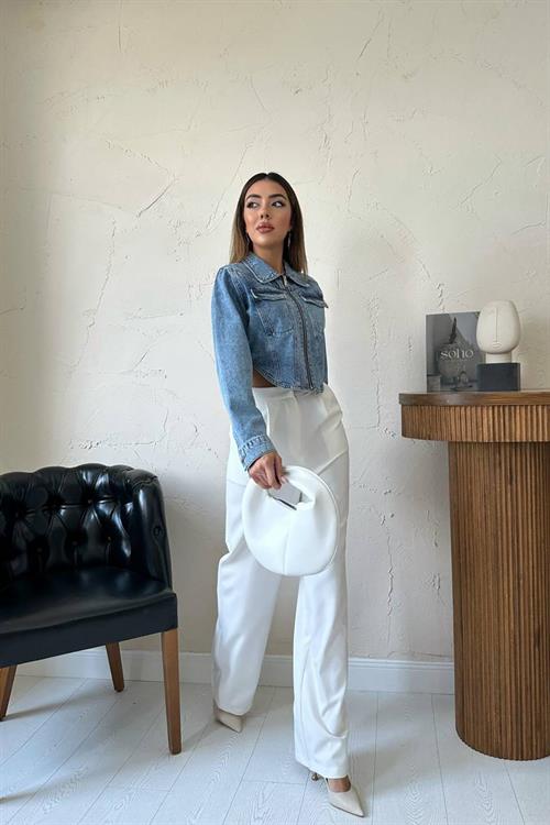 Wholesale Blue Denim Jacket with Corset Detail