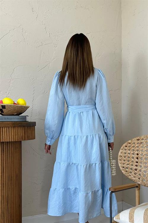 Wholesale Light Blue Striped Dress with Matching Belt