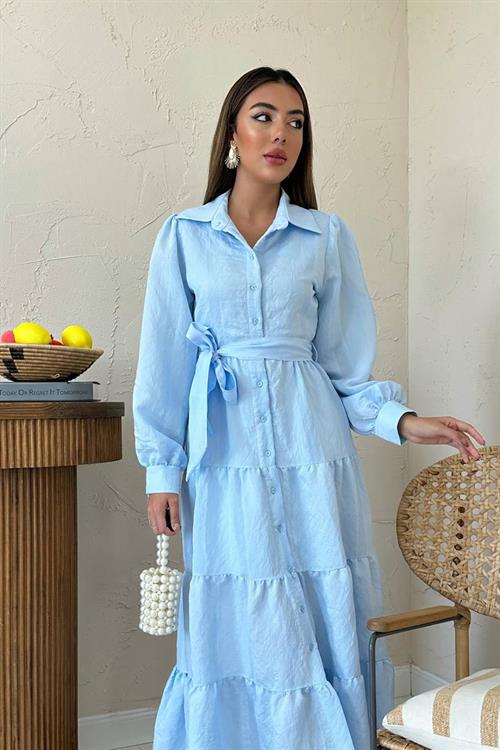 Wholesale Light Blue Striped Dress with Matching Belt