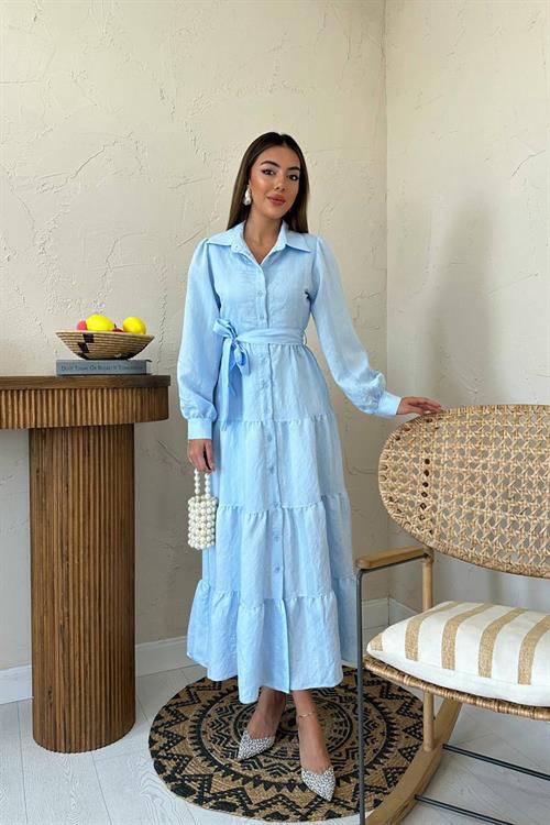 Wholesale Light Blue Striped Dress with Matching Belt
