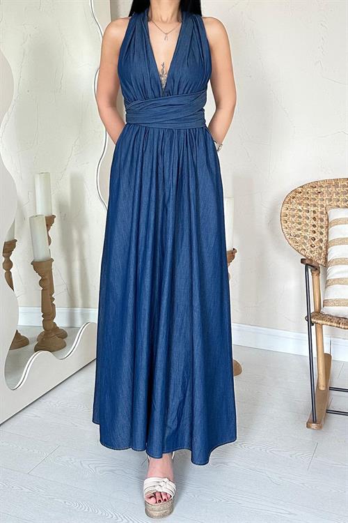 Wholesale Blue Tencel Tie Dress
