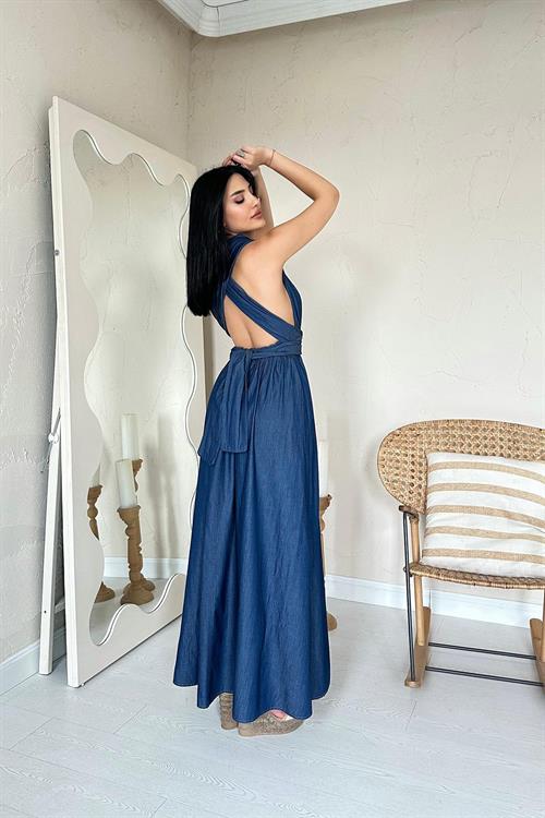 Wholesale Blue Tencel Tie Dress