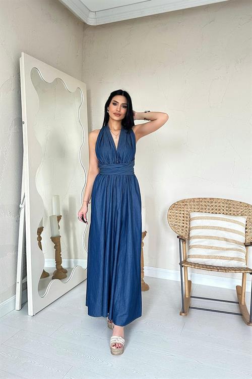 Wholesale Blue Tencel Tie Dress