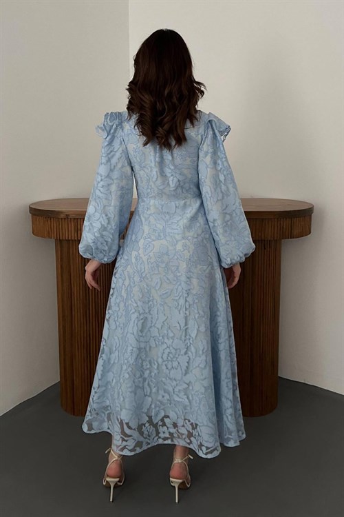 Wholesale Blue Tie-Neck Dress