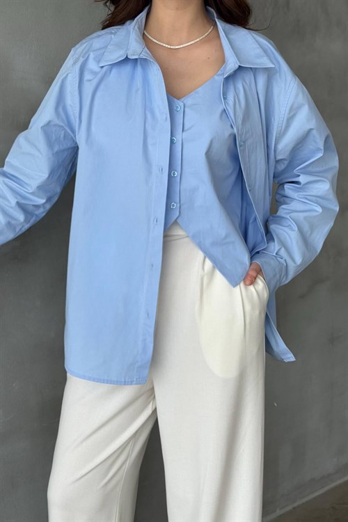 Toptan Mavi Yelekli Gömlek