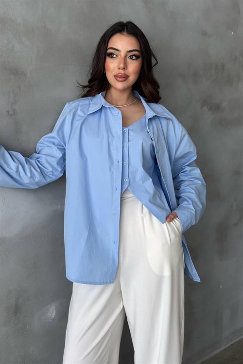 Toptan Mavi Yelekli Gömlek