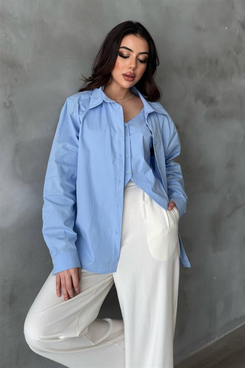 Toptan Mavi Yelekli Gömlek